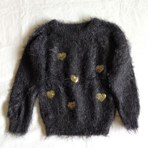max gray & gold sequin heart metallic fluffy knit sweater 2-3 YRS toddler girls
